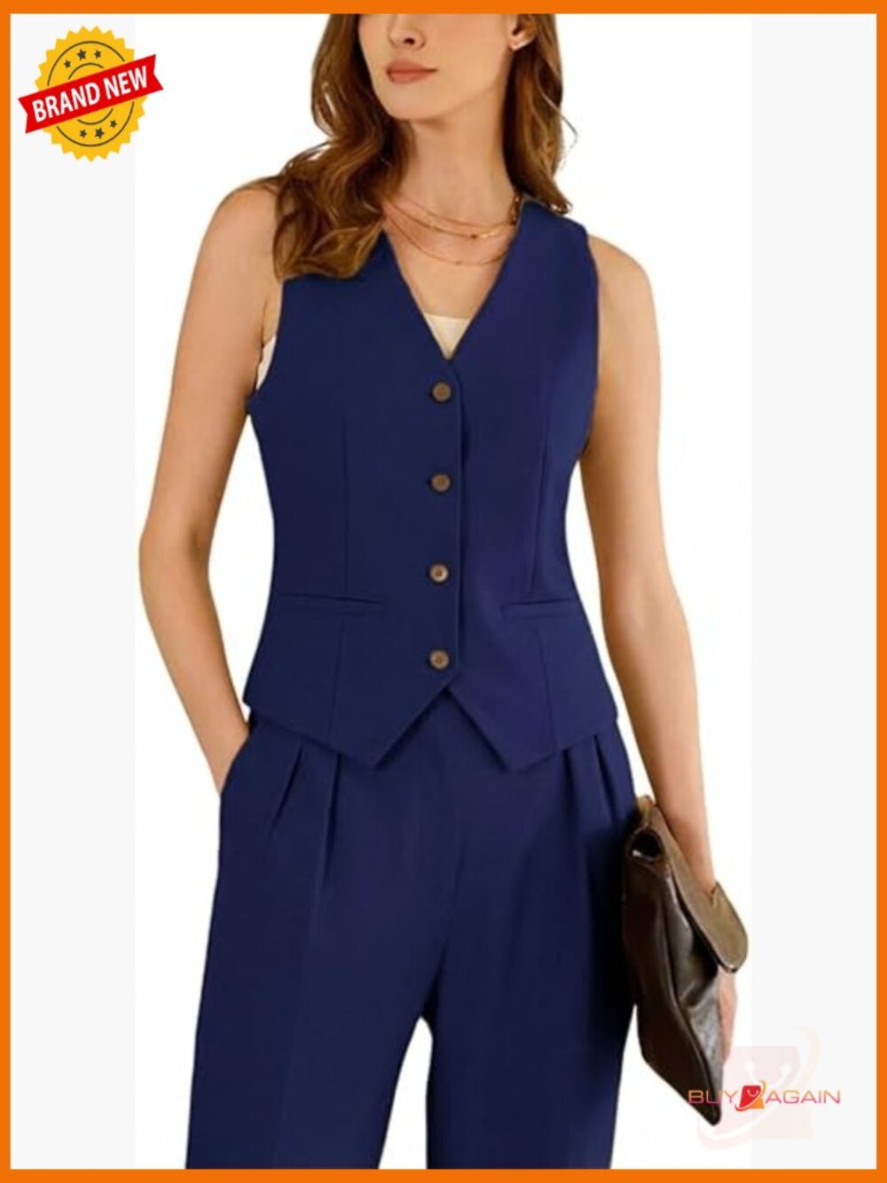 2 Piece Linen Pant Suit Vest Set Slim Fit Work Office